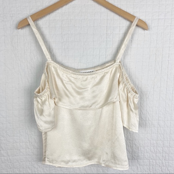 LACAUSA Flirty Cry Baby Cream Satin Ruffle Y2K Crop Top NWT Small - Picture 5 of 9